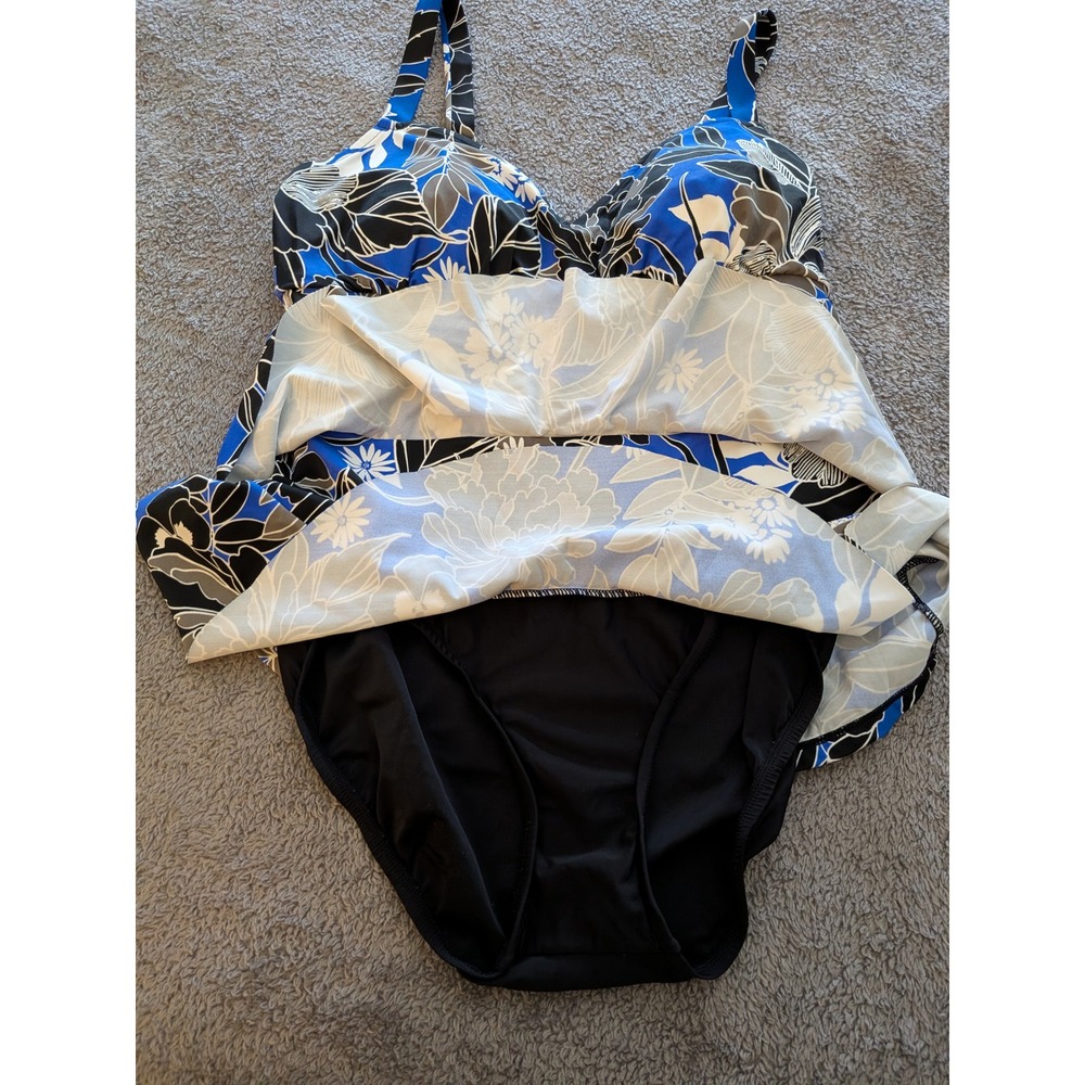 ONeill Womens Floral Tankini Swimsuit Set with Blue Mesh Cover Up XL Blue Black - Picture 4 of 10